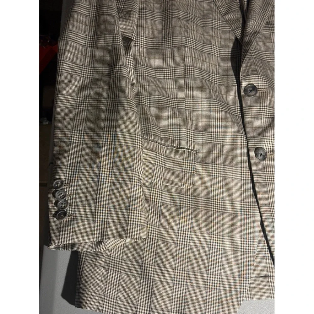 Joseph Abboud Silk Wool Glen Plaid Blazer Sport Coat Mens 38S Grey Tan